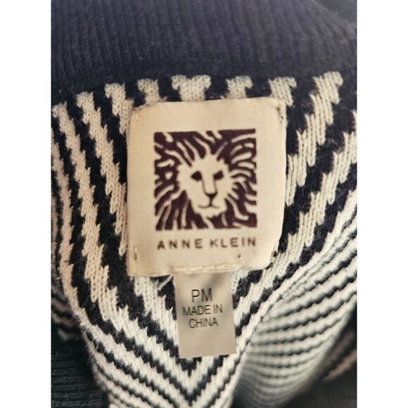 Anne Klein Striped Zip-Up Mock Neck Sweater  Size PM Black/White Women's - Picture 9 of 11